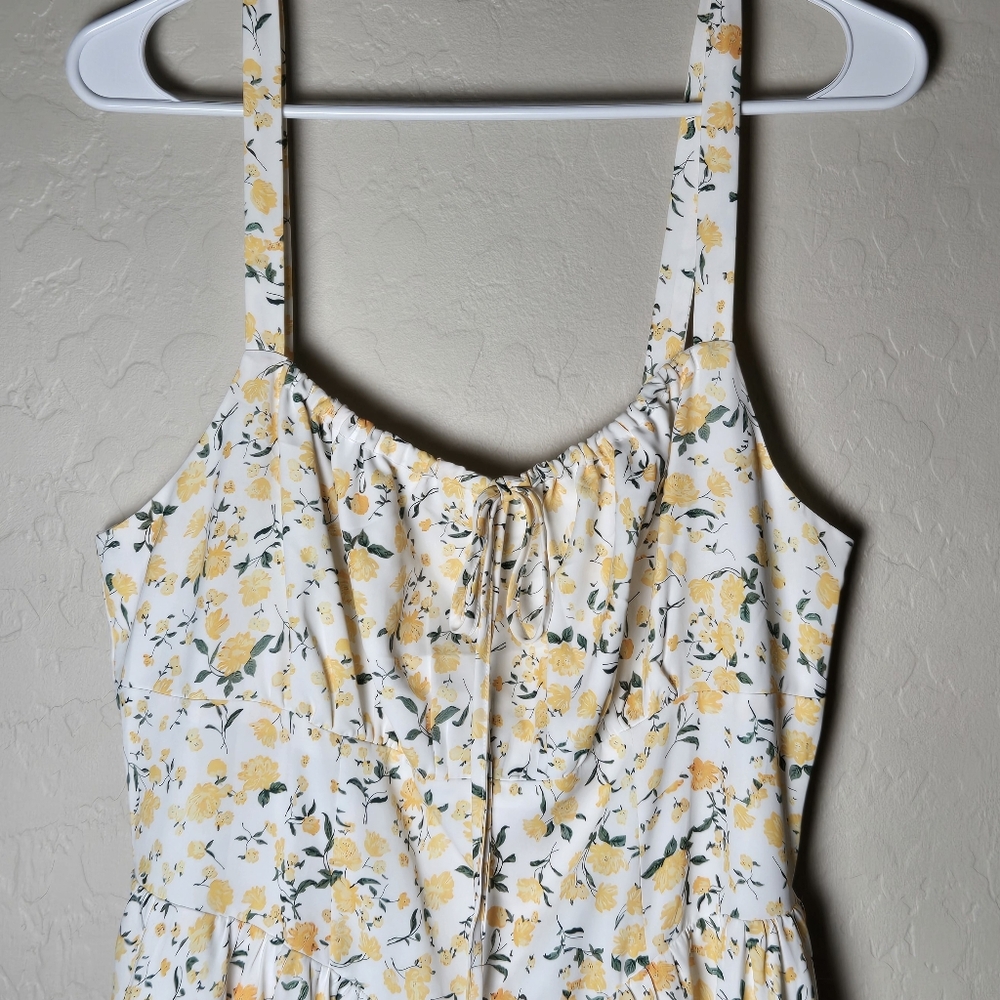 Scarlet Darkness White Yellow Floral Milkmaid Midi Sundress Cottagecore Large - Picture 3 of 14
